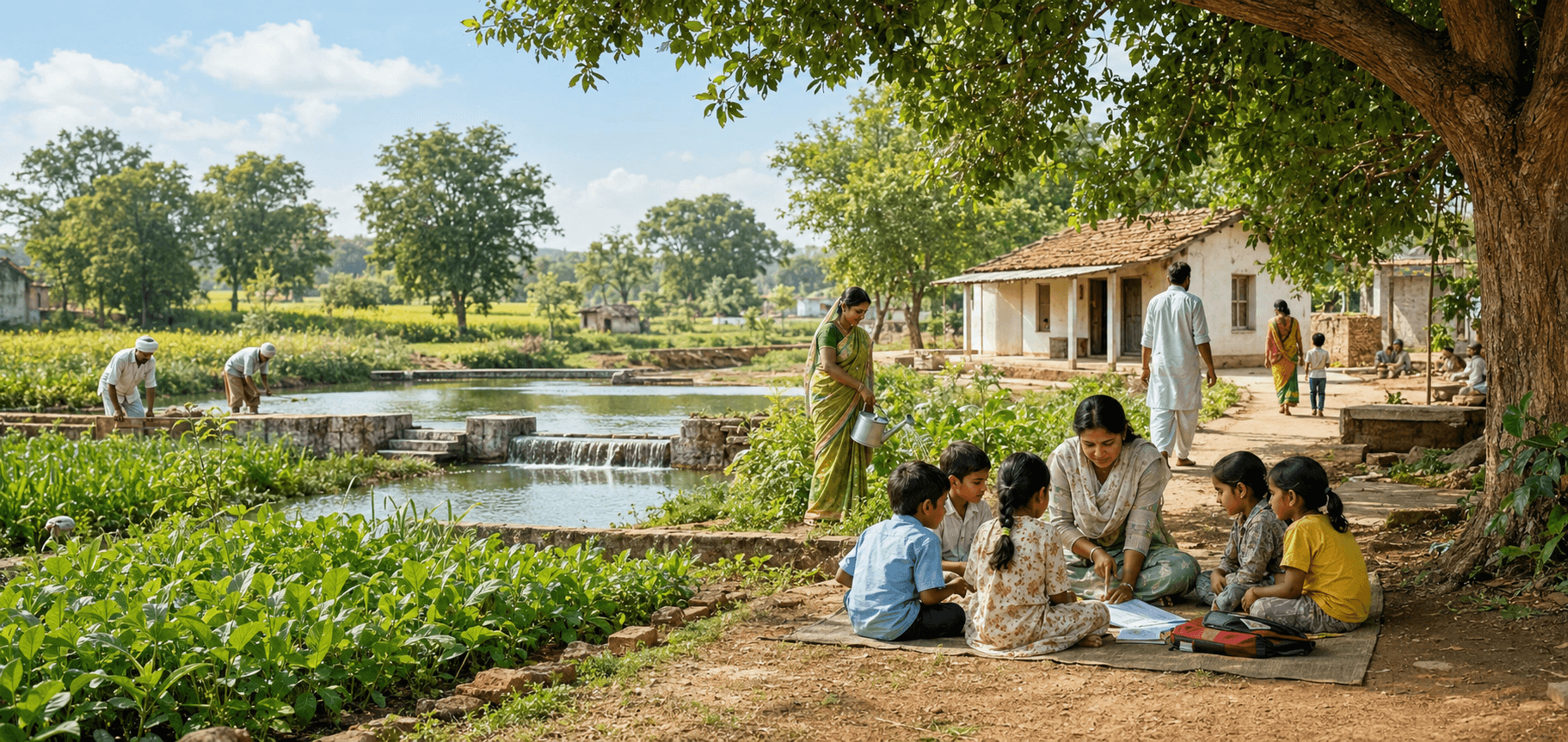AKSG village community with learning, farming, and water conservation